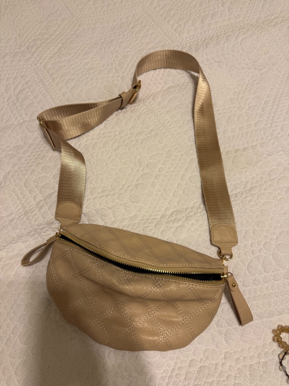 Urban Expressions Quilted Tan Shoulder Bag with Gold Hardware